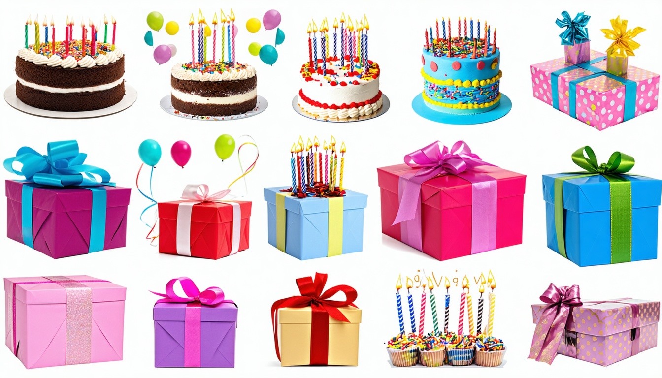 A collage of diverse birthday gifts catering to va